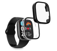 kwmobile Cover Comaptible with Xiaomi Redmi Watch 3 Active/Redmi Watch 3 Lite Covers - 2x Tempered Glass with Plastic Frame - Transparent/Black