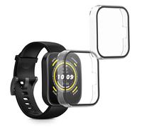 kwmobile Cover Compatible with 22mm Amazfit Bip 6 / Bip 5 Unity/Bip 5 / GTS 3 / Balance 2 / Helio Strap Covers - 2x Tempered Glass with Plastic Frame - Transparent