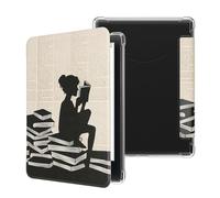 kwmobile Cover Compatible with Amazon Kindle Paperwhite (2024)/Colorsoft Case - PU Leather Protection for eReader - Auto-Sleep Function - Girl and Books