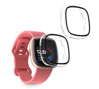 kwmobile Cover Compatible with Fitbit Versa 4 / Sense 2 Covers - 2x Tempered Glass with Plastic Frame - Transparent