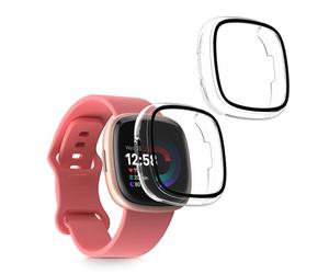 kwmobile Cover Compatible with Fitbit Versa 4 / Sense 2 Covers - 2x Tempered Glass with Plastic Frame - Transparent
