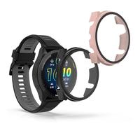 kwmobile Cover Compatible with Garmin Forerunner 965 Covers - 2x Tempered Glass with Plastic Frame - Black/Dusty Pink