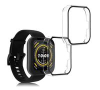 kwmobile Cover Compatible with Huami Amazfit Bip 5 Covers - 2x Tempered Glass with Plastic Frame - Transparent