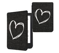 kwmobile Cover Compatible with Kobo Clara 2E / Tolino Shine 4 - Stitchwork Design Case - Brushed Heart Grey