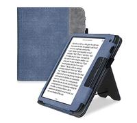 kwmobile Cover Compatible with Kobo Libra 2 Cover - Faux Leather/Suede Case with Stand - Dark Blue/Dark Grey