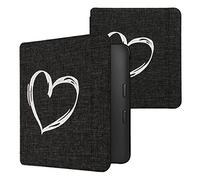 kwmobile Cover Compatible with Kobo Libra 2 - Stitchwork Design Case - Brushed Heart Grey