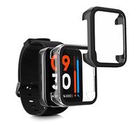 kwmobile Cover Compatible with Realme Watch 3 Covers - 2x Tempered Glass with Plastic Frame - Black/Transparent