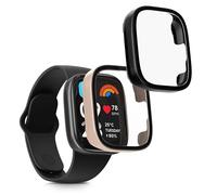 kwmobile Cover Compatible with Xiaomi Redmi Watch 3 Active Covers - 2x Tempered Glass with Plastic Frame - Black/Dusty Pink
