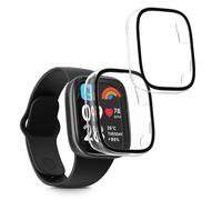 kwmobile Cover Compatible with Xiaomi Redmi Watch 3 Active/Redmi Watch 3 Lite Covers - 2x Tempered Glass with Plastic Frame - Transparent