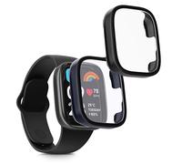 kwmobile Cover Compatible with Xiaomi Redmi Watch 3 Active/Redmi Watch 3 Lite Covers - 2x Tempered Glass with Plastic Frame - Black/Dark Blue
