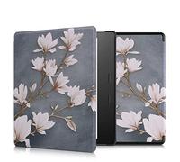kwmobile Cover for Amazon Kindle Oasis 10. Generation Case - eReader Cover with auto sleep funktion - White Flowers with White/Black