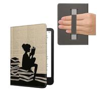 kwmobile Cover for Amazon Kindle Paperwhite (2024)/Colorsoft Case - eReader Cover with hand strap and auto sleep funktion - Girl and Books with Black/Beige