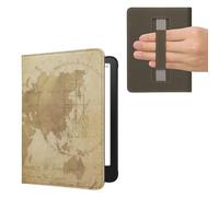 kwmobile Cover for Amazon Kindle Paperwhite (2024)/Colorsoft Case - eReader Cover with hand strap and auto sleep funktion - Travel Vintage with Brown/Light Brown