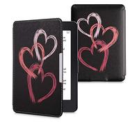 kwmobile Cover for Amazon Kindle Paperwhite Case - eReader Cover with auto sleep funktion - Brushed Heart Abstract with Dusty Pink/Pink/Black