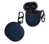 kwmobile Cover for Google Pixel Buds Pro 2 / Pixel Buds Pro Case - Silicone Cover for Earbuds Charging Case - Protective Headphone Holder with Carabiner Clip - Dark Blue