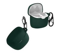 kwmobile Cover for JBL Tune Flex Case - Silicone Cover for Earbuds Charging Case - Protective Headphone Holder with Carabiner Clip - Dark Green
