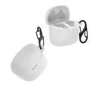 kwmobile Cover for JBL Tune Flex Case - Silicone Cover for Earbuds Charging Case - Protective Headphone Holder with Carabiner Clip - White