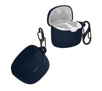 kwmobile Cover for JBL Tune Flex Case - Silicone Cover for Earbuds Charging Case - Protective Headphone Holder with Carabiner Clip - Dark Blue