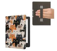 kwmobile Cover for Kobo Aura H2O Edition 2 Case - eReader Cover with hand strap and auto sleep funktion - Cats with Orange/Black/White