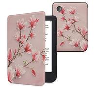 kwmobile Cover for Kobo Clara 2E / Tolino Shine 4 Case - eReader Cover with auto sleep funktion - Magnolias with Pink/White/Dusty Pink
