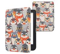 kwmobile Cover for Kobo Clara 2E / Tolino Shine 4 Case - eReader Cover with auto sleep funktion - Penguins with Grey/Yellow/Brown