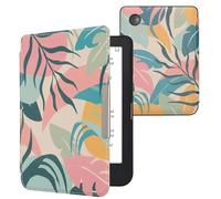 kwmobile Cover for Kobo Clara 2E / Tolino Shine 4 Case - eReader Cover with auto sleep funktion - Tropical Jungle with Pink/Yellow/Green