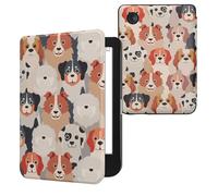 kwmobile Cover for Kobo Clara BW/Colour Case - eReader Cover with auto sleep funktion - Dogs with White/Light Brown/Grey