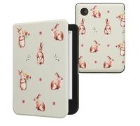 kwmobile Cover for Kobo Clara BW/Colour Case - eReader Cover with auto sleep funktion - Rabbits and Flowers with White/Brown/Gray Green