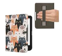 kwmobile Cover for Kobo Clara BW/Colour Case - eReader Cover with hand strap and auto sleep funktion - Cats with Orange/Black/White