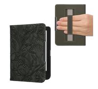 kwmobile Cover for Kobo Clara BW/Colour Case - eReader Cover with hand strap and auto sleep funktion - Embossing Flowers with Green