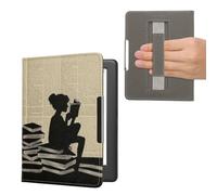 kwmobile Cover for Kobo Glo HD/Touch 2.0 Case - eReader Cover with hand strap and auto sleep funktion - Girl and Books with Black/Beige