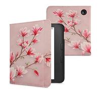 kwmobile Cover for Kobo Libra 2 Case - eReader Cover with hand strap and auto sleep funktion - Magnolias with Pink/White/Dusty Pink