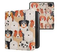 kwmobile Cover for Kobo Libra Colour Case - eReader Cover with auto sleep funktion - Dogs with White/Light Brown/Grey