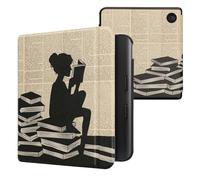 kwmobile Cover for Kobo Libra Colour Case - eReader Cover with auto sleep funktion - Girl and Books with Black/Beige