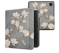 kwmobile Cover for Kobo Libra Colour Case - eReader Cover with auto sleep funktion - Magnolias with Taupe/White/Blue Grey