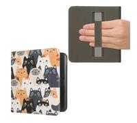 kwmobile Cover for Kobo Libra Colour Case - eReader Cover with hand strap and auto sleep funktion - Cats with Orange/Black/White