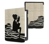 kwmobile Cover for Pocketbook InkPad 4 / Color 3 / Color 2 / Vivlio InkPad 4 / InkPad Color 3 Case - eReader Cover with auto sleep funktion - Girl and Books with Black/Beige