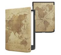 kwmobile Cover for Pocketbook InkPad 4 / Color 3 / Color 2 / Vivlio InkPad 4 / InkPad Color 3 Case - eReader Cover with auto sleep funktion - Travel Vintage with Brown/Light Brown