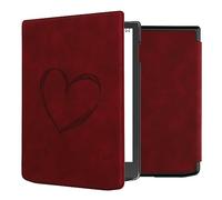 kwmobile Cover for Pocketbook InkPad 4 / Color 3 / Color 2 / Vivlio InkPad 4 / InkPad Color 3 Case - eReader Cover with auto sleep funktion - Brushed Heart with Dark Red