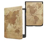 kwmobile Cover for Pocketbook InkPad 4 / Color 3 / Color 2 / Vivlio InkPad 4 / InkPad Color 3 Case - eReader Cover with auto sleep funktion - Travel Vintage with Brown/Light Brown