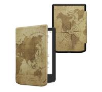 kwmobile Cover for Pocketbook Verse/Verse Lite/Pro/Color/Vivlio Light HD Case - eReader Cover with auto sleep funktion - Travel Vintage with Brown/Light Brown