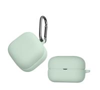 kwmobile Cover for Sony LinkBuds Clip WF-LC900 Case - Silicone Cover for Earbuds Charging Case - Protective Headphone Holder with Carabiner Clip - Matcha Green