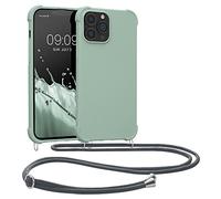 kwmobile Crossbody Case Compatible with Apple iPhone 13 Pro Max Case - TPU Silicone Cover with Strap - Gray Green
