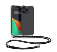 kwmobile Crossbody Case Compatible with Apple iPhone 14 Pro Max Case - Clear TPU Phone Cover w/Lanyard Cord Strap - Black/Transparent