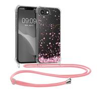 kwmobile Crossbody Case Compatible with Apple iPhone 16e Case Strap - Cherry Blossoms Pink/Dark Brown/Transparent