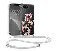 kwmobile Crossbody Case Compatible with Apple iPhone 17e / iPhone 16e Case Strap - Magnolias Pink/White/Transparent