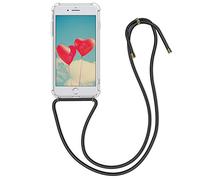 kwmobile Crossbody Case Compatible with Apple iPhone 7 Plus/iPhone 8 Plus Case - Clear TPU Phone Cover w/Lanyard Cord Strap - Black/Transparent