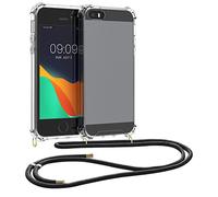 kwmobile Crossbody Case Compatible with Apple iPhone SE (1.Gen 2016) / iPhone 5 / iPhone 5S Case - Clear TPU Phone Cover w/Lanyard Cord Strap - Black/Transparent