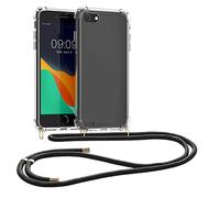 kwmobile Crossbody Case Compatible with Apple iPhone SE (2022) / iPhone SE (2020) / iPhone 8 / iPhone 7 Case - Clear TPU Phone Cover w/Lanyard Cord Strap - Black/Transparent
