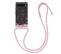 kwmobile Crossbody Case Compatible with Google Pixel 6 Case Strap - Cherry Blossoms Pink/Dark Brown/Transparent